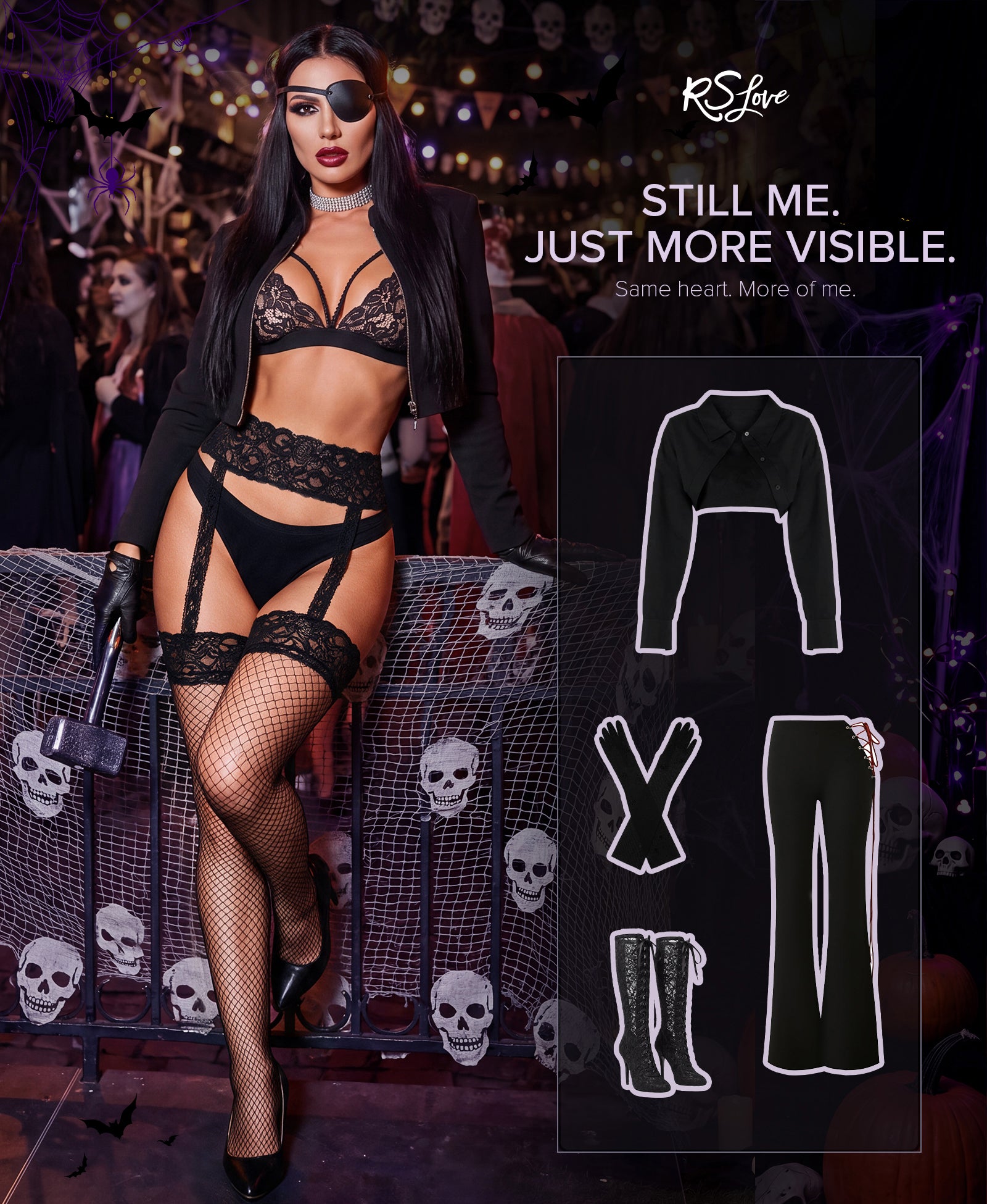 RSLOVE Stocking Fishnet Suspender Pantyhose with Garter Belt Calze a rete nere
