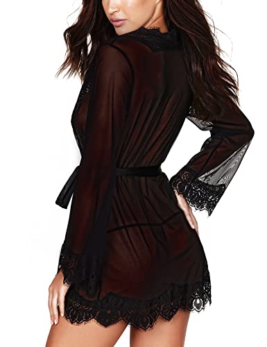RSLOVE Robe Eyelash Lace Trim Sheer Bridal Kimono vestaglia bianca