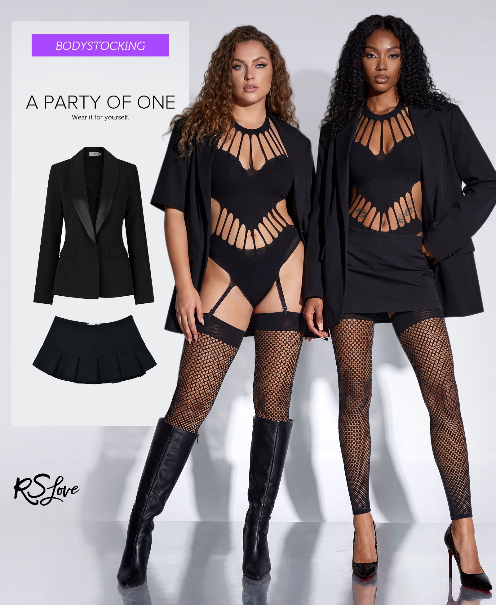 RSLOVE Bodystocking Halter Neck Hollow-Out Fishnet bodystocking nero taglia unica