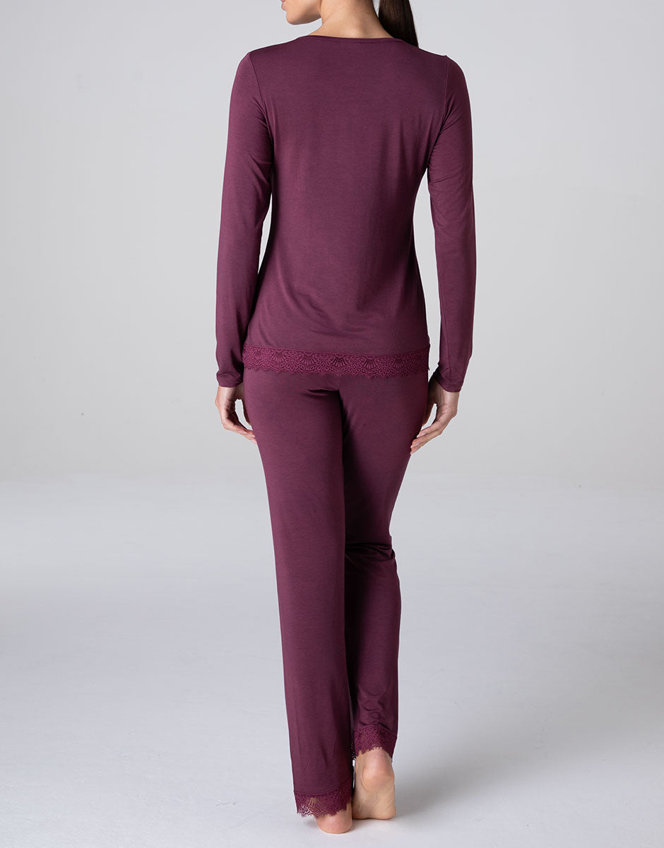 Lovable Basic Soul Elegant Modal pigiama lungo vinaccia in modal elasticizzato