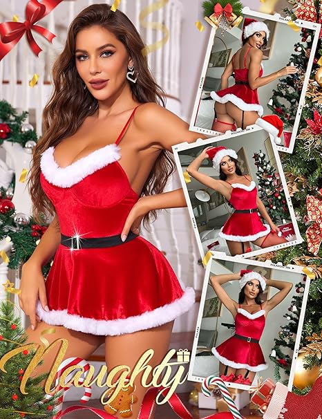 RSLOVE Costumes Velvet Santa Babydoll babydoll rosso S