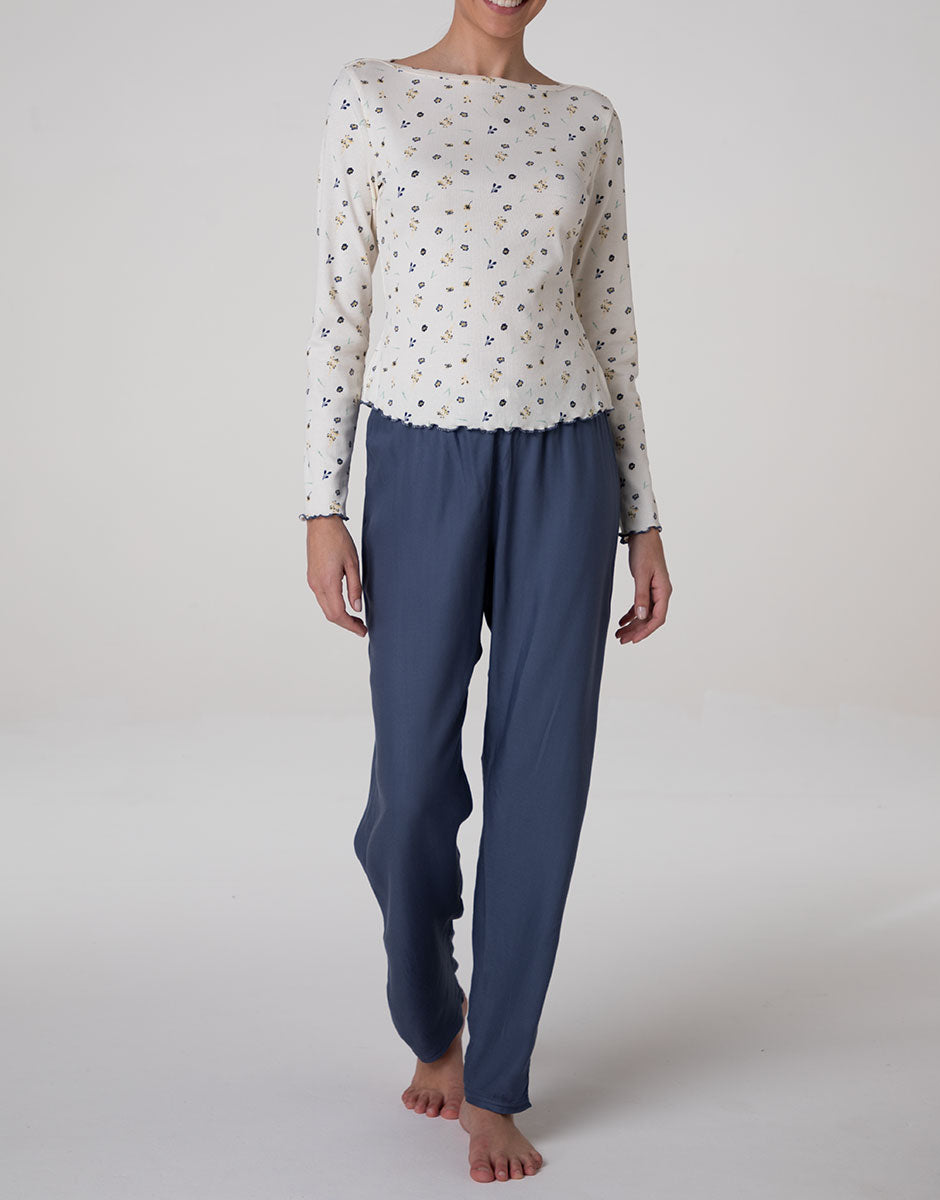 Lovable Basic Soul pantaloni lunghi in twill di viscosa blu polvere