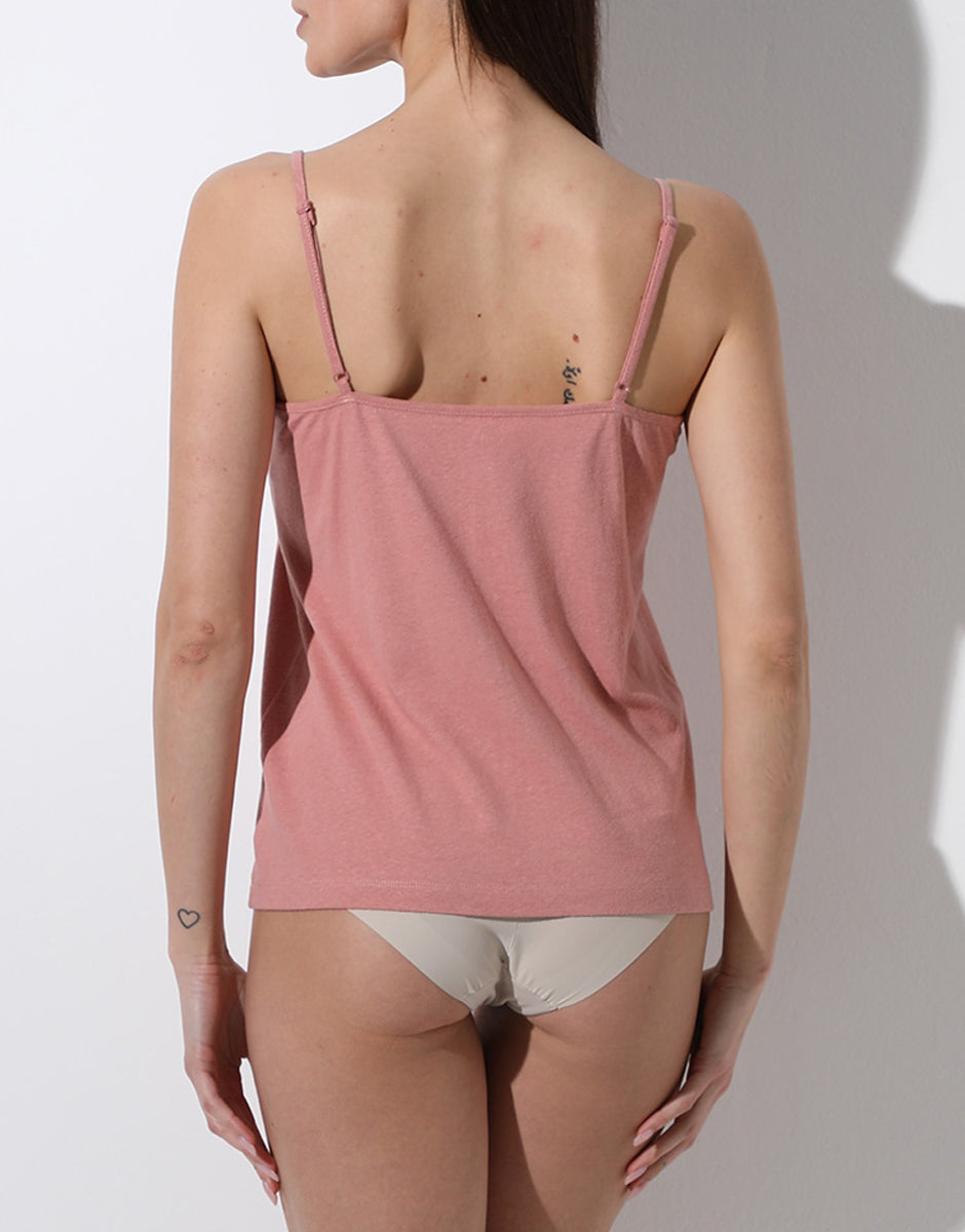 Lovable Basic Soul L0ETP top scollo a V rosa polvere cotone lino