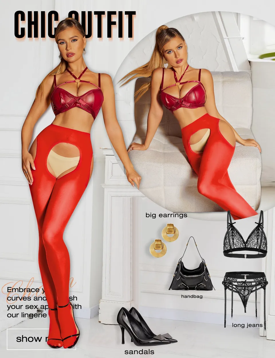RSLOVE Tights High Waist Suspender Garter Control Top Collant neri taglia unica 80D