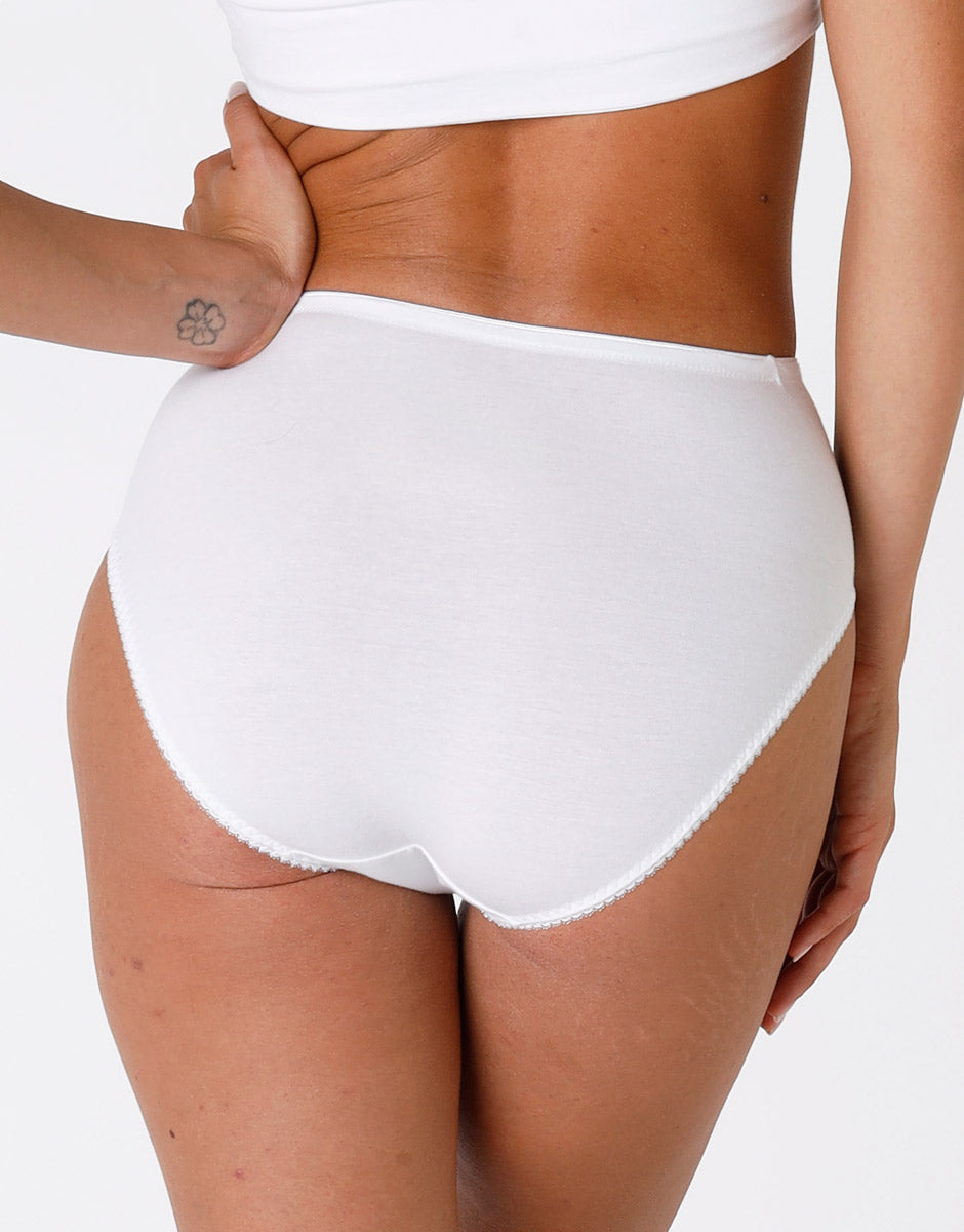Lovable Lovely Charme slip midi bianco in cotone elasticizzato con pizzo