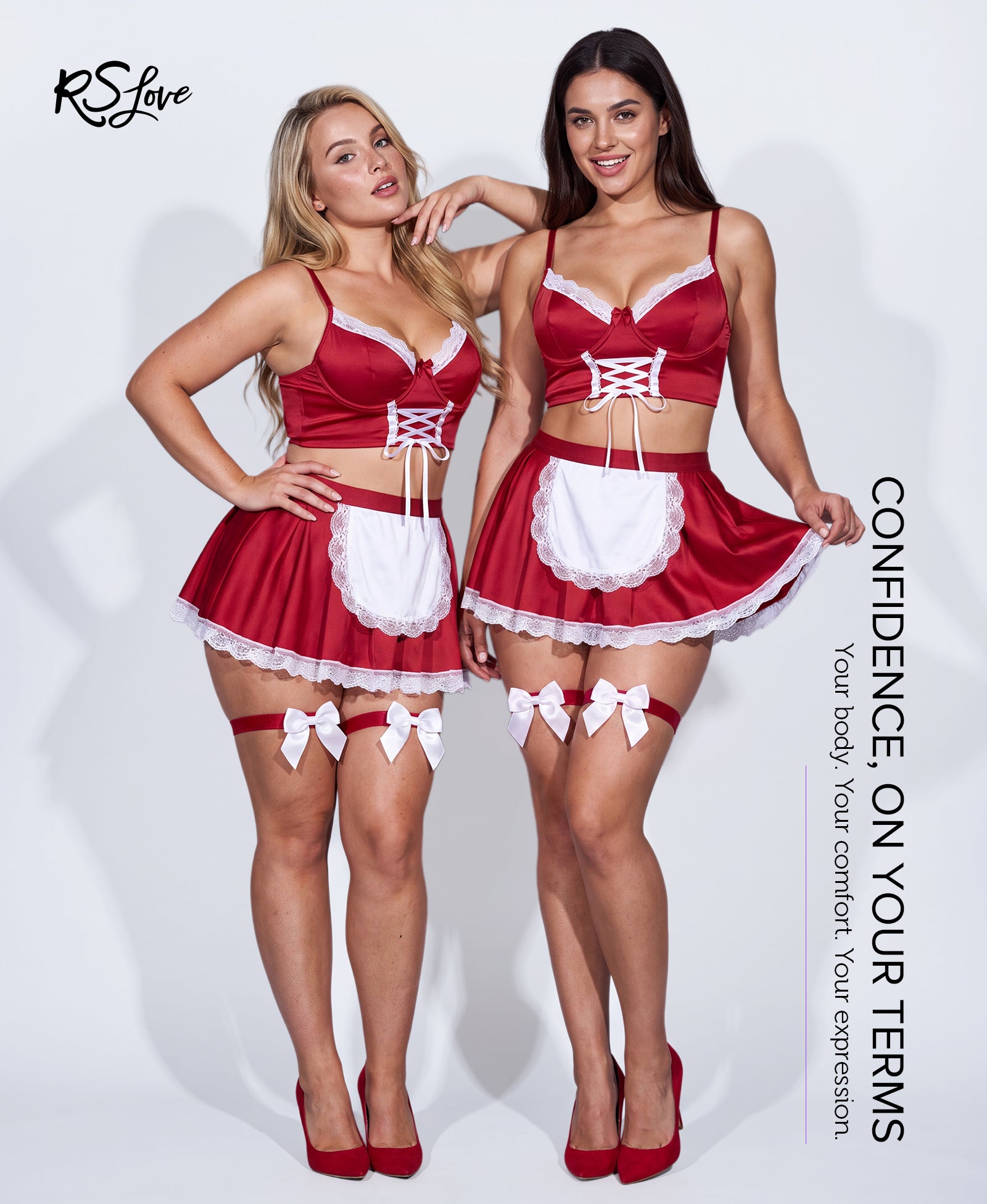 RSLOVE Costumes Maid Cosplay Lingerie Set costume maid nero 5 pezzi pizzo
