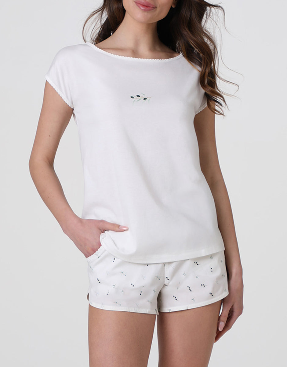 Lovable Basic Soul pigiama corto girocollo jersey viscosa bianco latte fresco