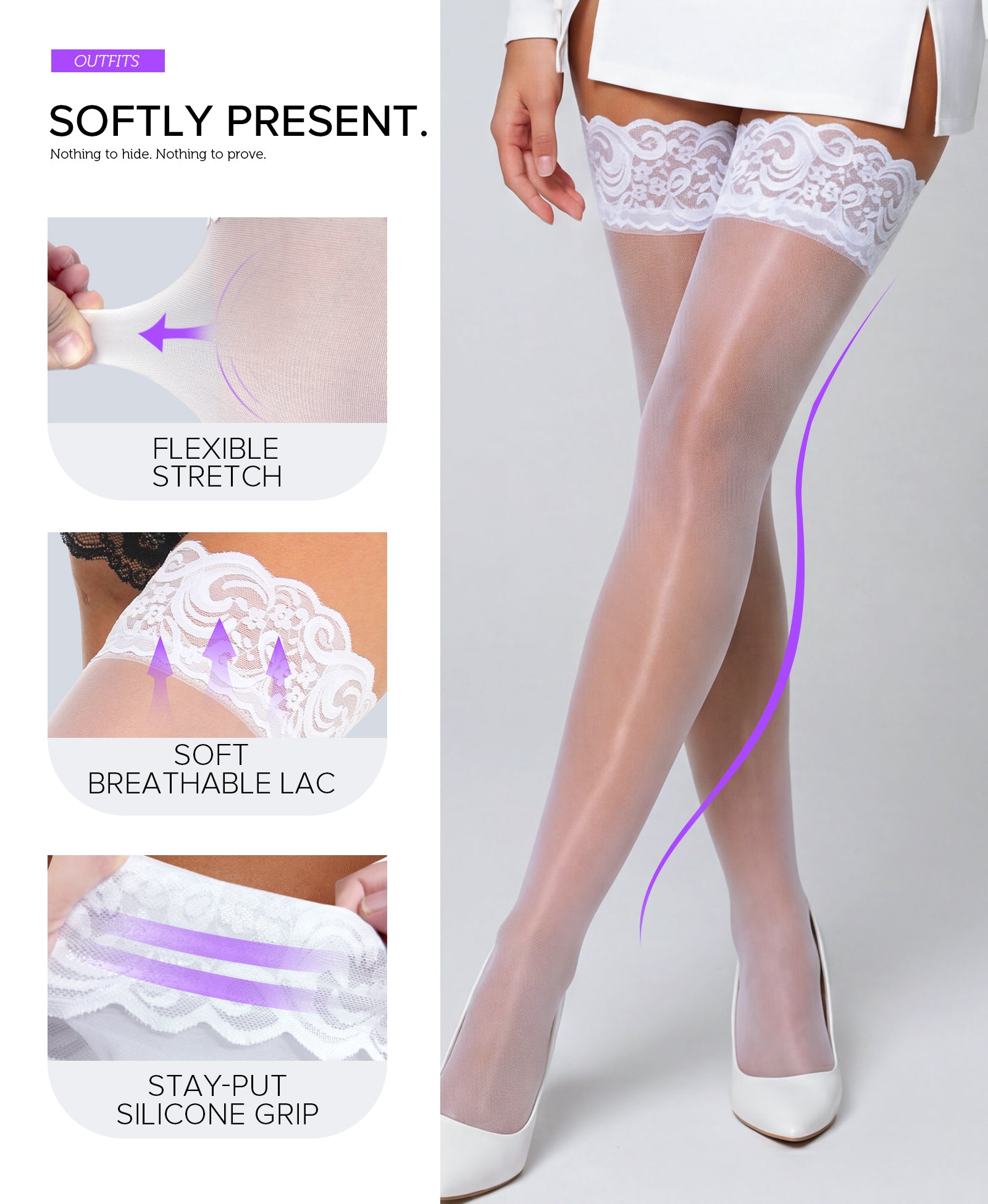 RSLOVE Thigh High 30D Shiny Lace Top autoreggenti nere 1 paio lucide