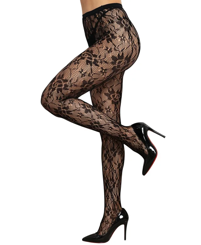 RSLOVE Patterned tights Floral Fishnet collant a rete nero, taglia unica