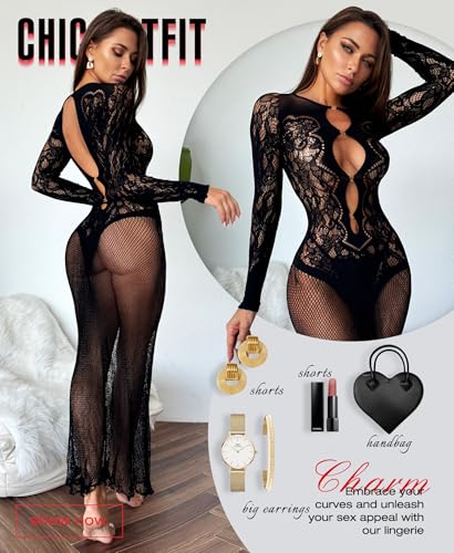 RSLOVE Babydoll vestaglia lunga nero taglia unica in pizzo