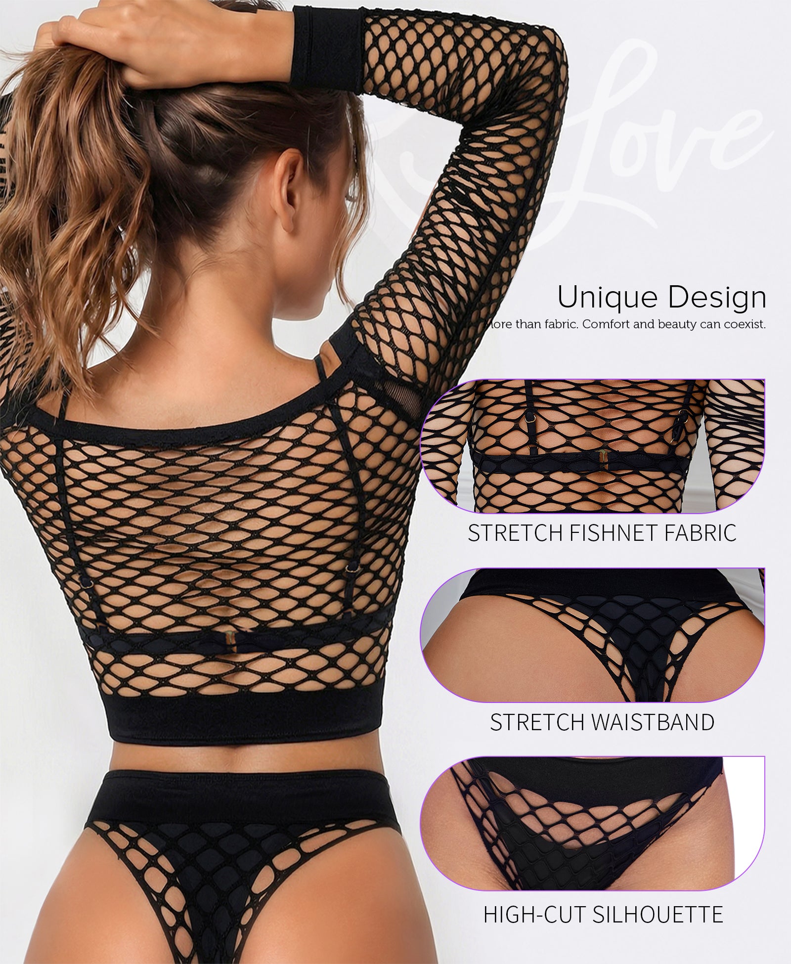 RSLOVE Babydoll babydoll ricamato nero con perizoma