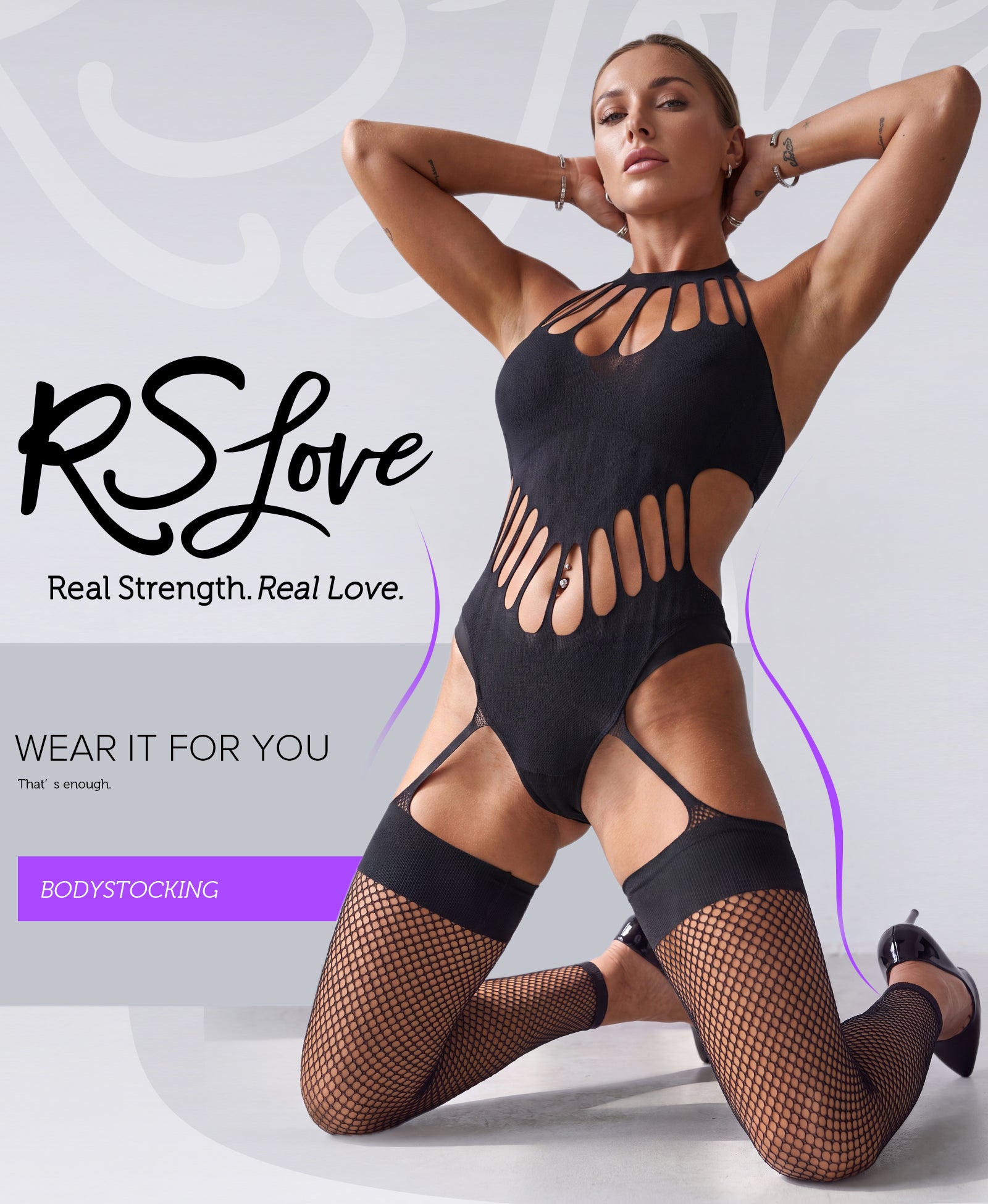 RSLOVE Bodystocking Halter Neck Hollow-Out Fishnet bodystocking nero taglia unica