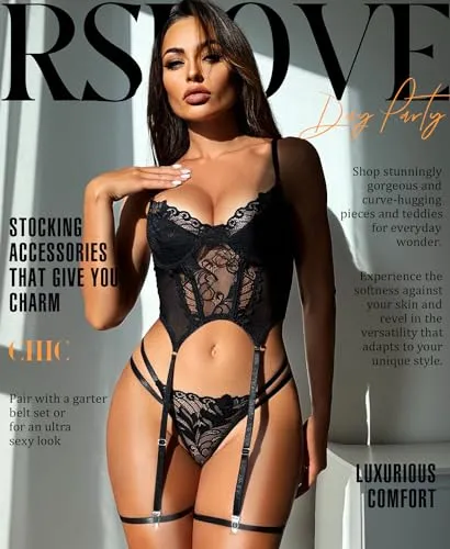 RSLOVE Garter Belt 3 Piece corsetto con perizoma nero