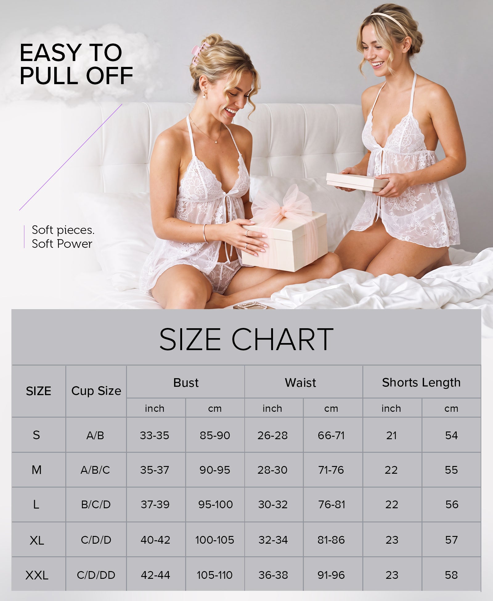 RSLOVE Lingerie Set Floral Lace Front Tie Babydoll Chemise babydoll in pizzo floreale con slip