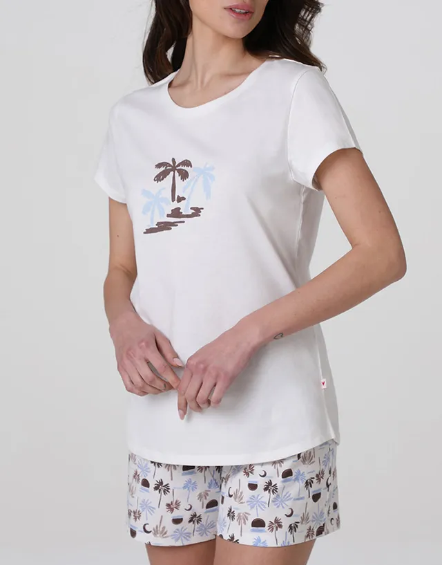Lovable Basic Soul pigiama corto girocollo in jersey bianco latte stampato