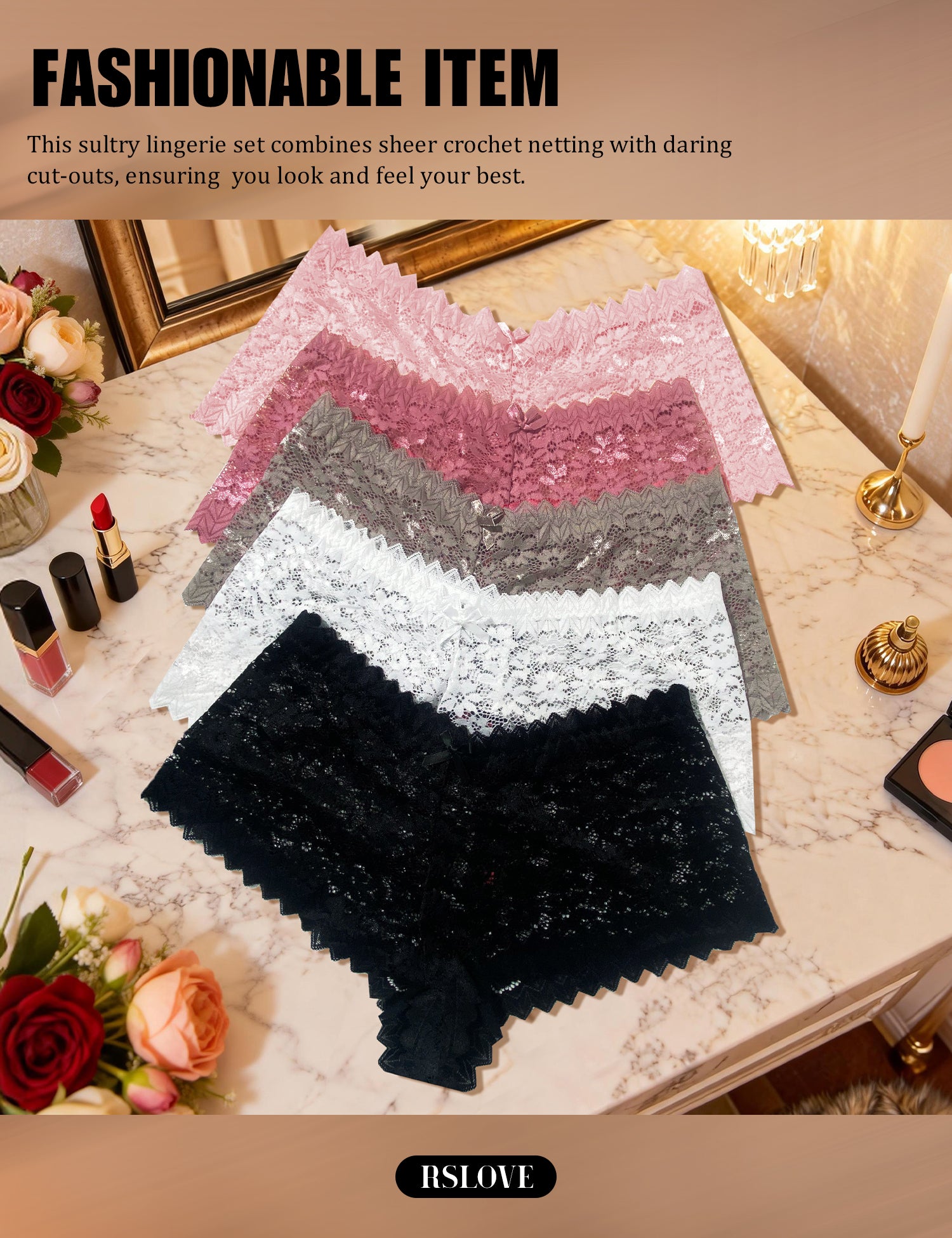 RSLOVE Underwear 5 Pack Seamless V Waist Lace Cheeky Panties slip multicolore 5 pezzi in nylon