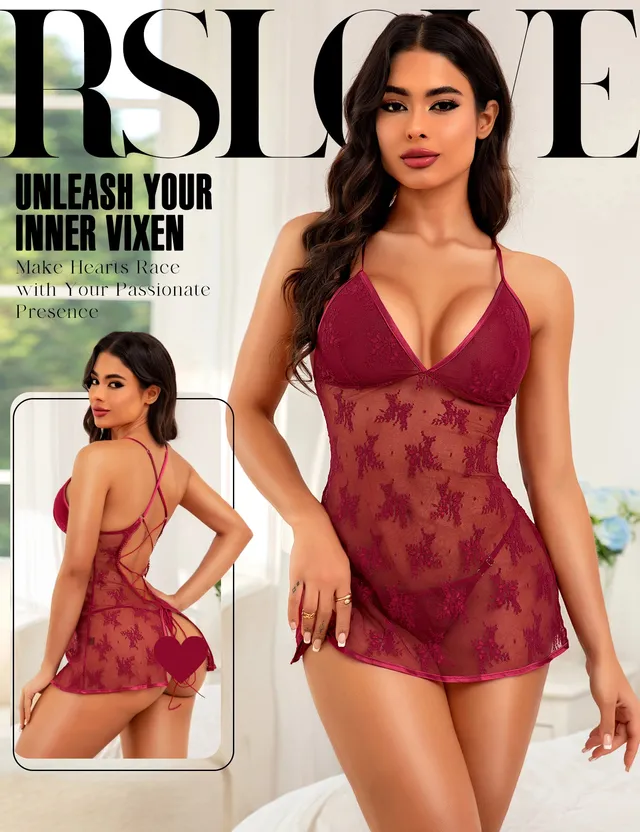 RSLOVE Babydoll babydoll nero in mesh floreale con perizoma S