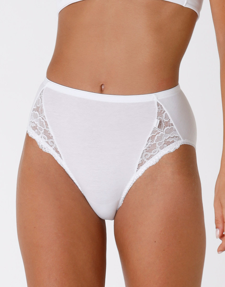 Lovable Lovely Charme slip midi bianco in cotone elasticizzato con pizzo
