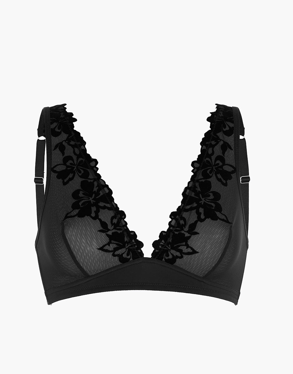 Lovable Garden Flowers Lace Velvet Embroidery reggiseno nero senza ferretto