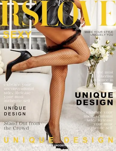 RSLOVE Thigh High Fishnet Thigh High Stockings Sheer Elastic autoreggenti nere taglia unica