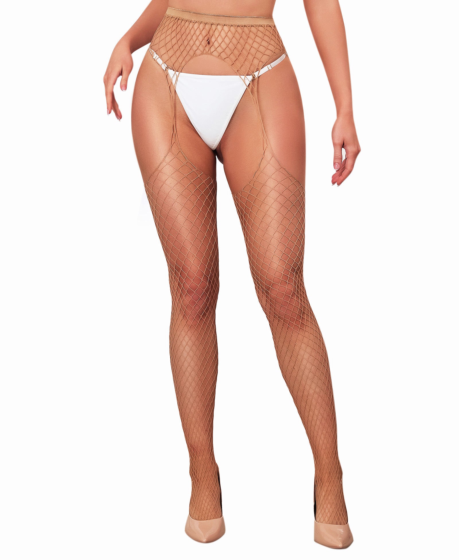 RSLOVE Patterned tights collant reggicalze a rete vita alta neri