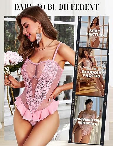 RSLOVE Teddy Floral Embroidered Lace Teddy body lingerie rosa 1 pezzo