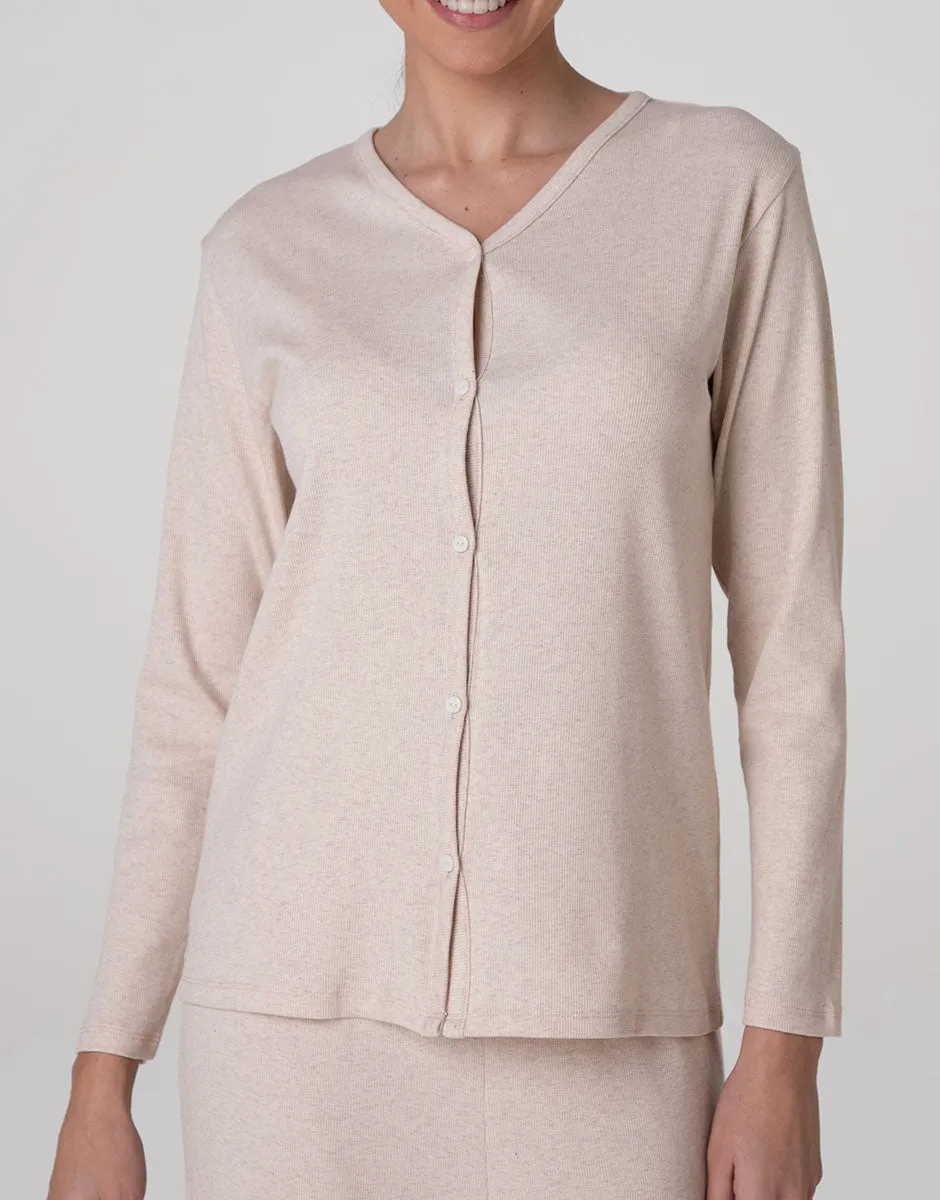 Lovable Basic Soul cardigan aperto in cotone a costine beige melange