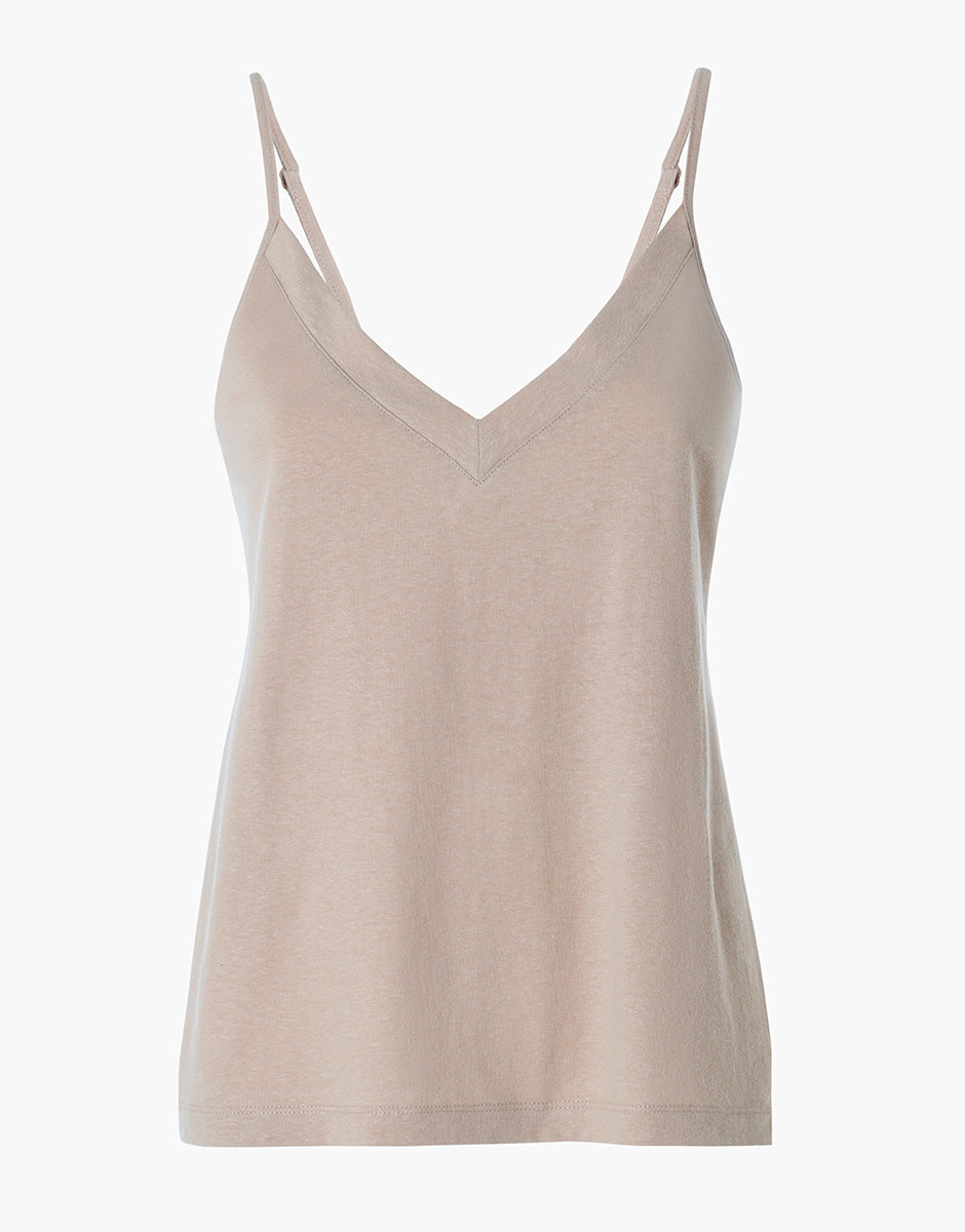 Lovable Basic Soul L0ETP top scollo a V cappuccino cotone lino
