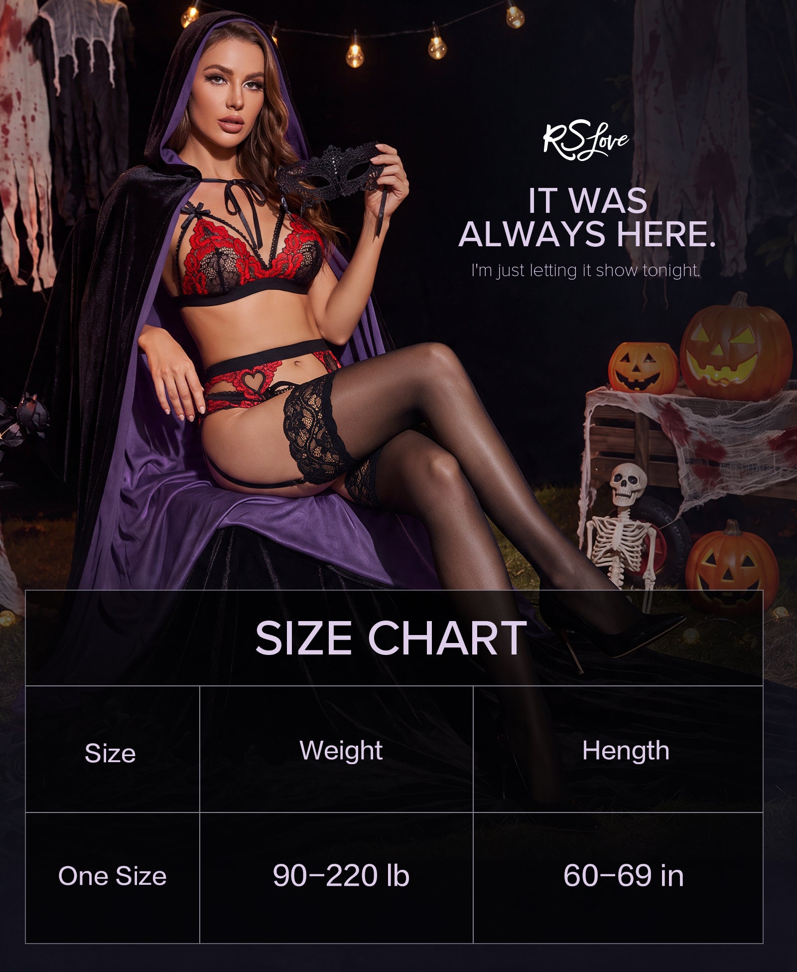 RSLOVE Thigh High Double Silicone Non-Slip Lace Thigh High Stockings autoreggenti nere