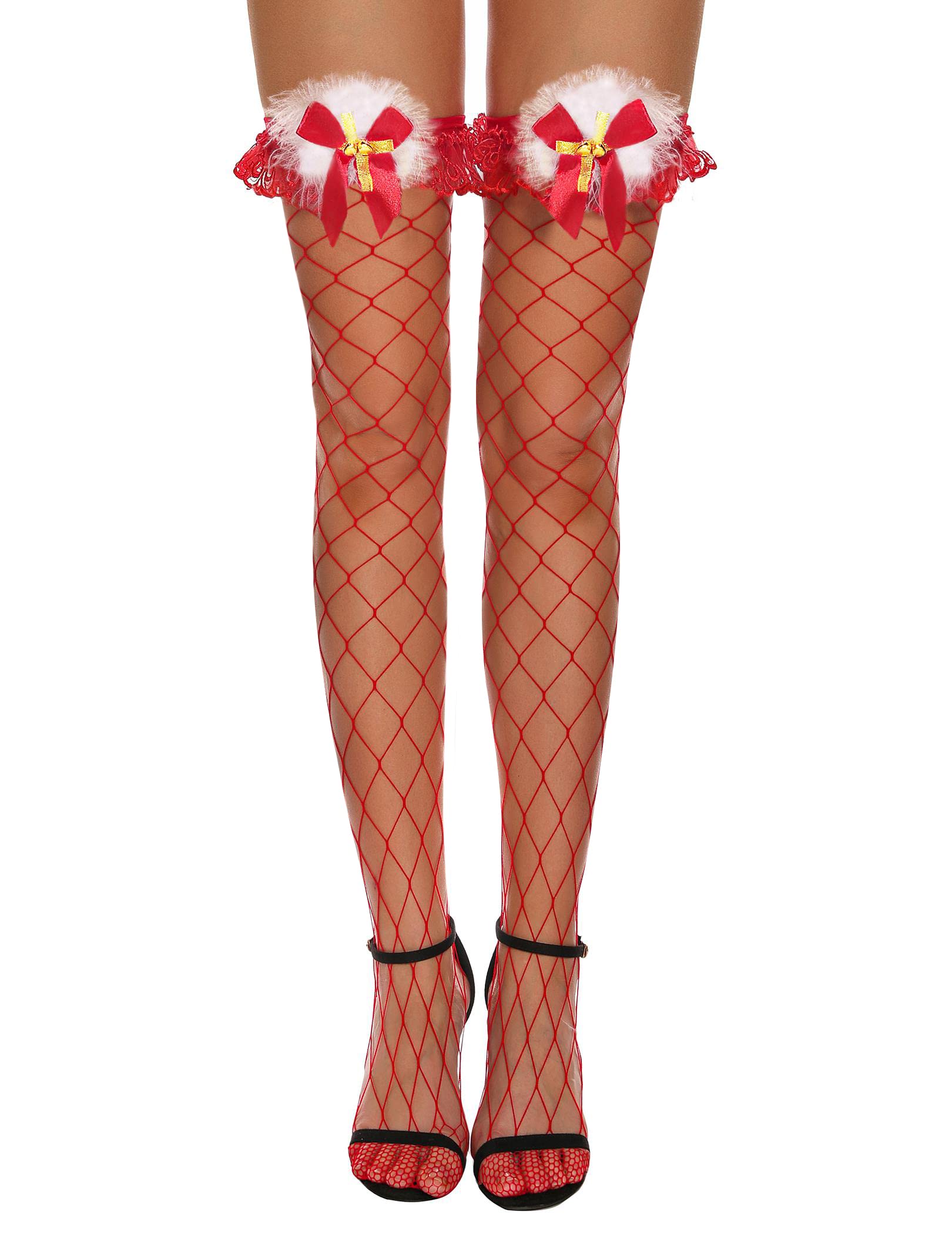 RSLOVE Stocking Red Fishnet Christmas calze autoreggenti rosse rete grande