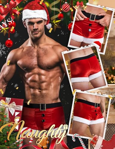 RSLOVE Costumes Men's Red Velvet Santa Shorts with Hat pantaloncini rossi L in velluto