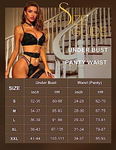 RSLOVE Garter Belt 3 Piece set lingerie nero reggiseno perizoma S