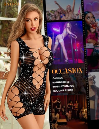RSLOVE Fishnet tuta a rete nera con strass