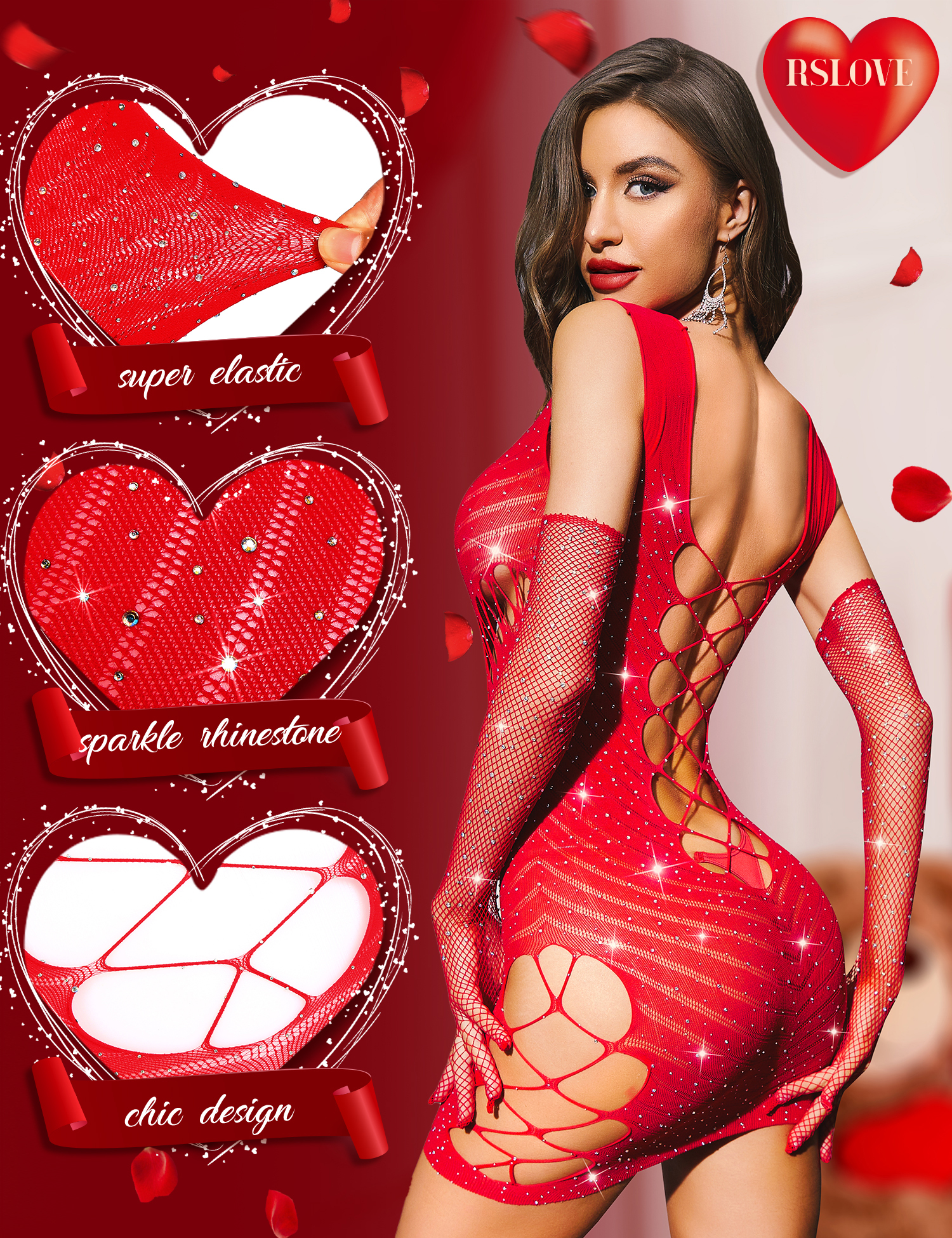 RSLOVE Babydoll Fishnet Mesh Lace Smock Babydoll in rete