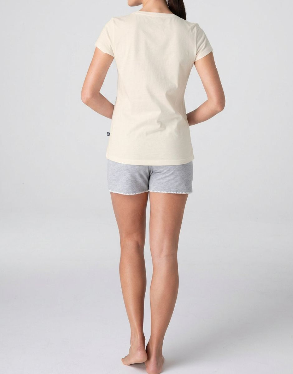 Lovable Basic Soul Pigiama corto girocollo in jersey bianco seta