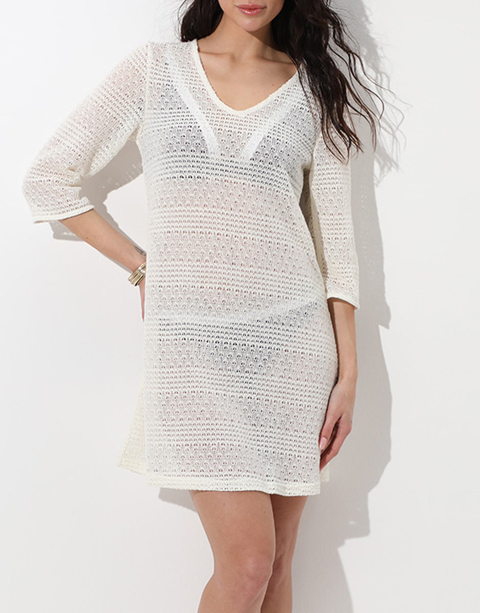 Lovable Basic Soul Vestito manica ¾ in crochet abito mare bianco seta