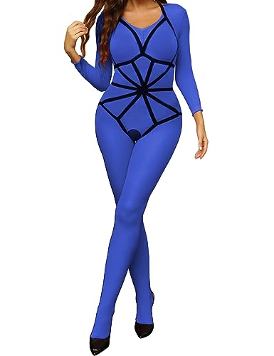 RSLOVE Bodystocking body a rete con scollo halter blu taglia unica