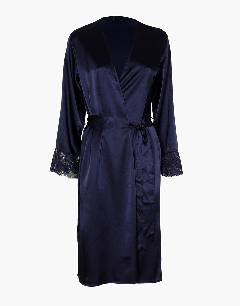 Lovable Basic Soul vestaglia in satin blu notte con pizzo