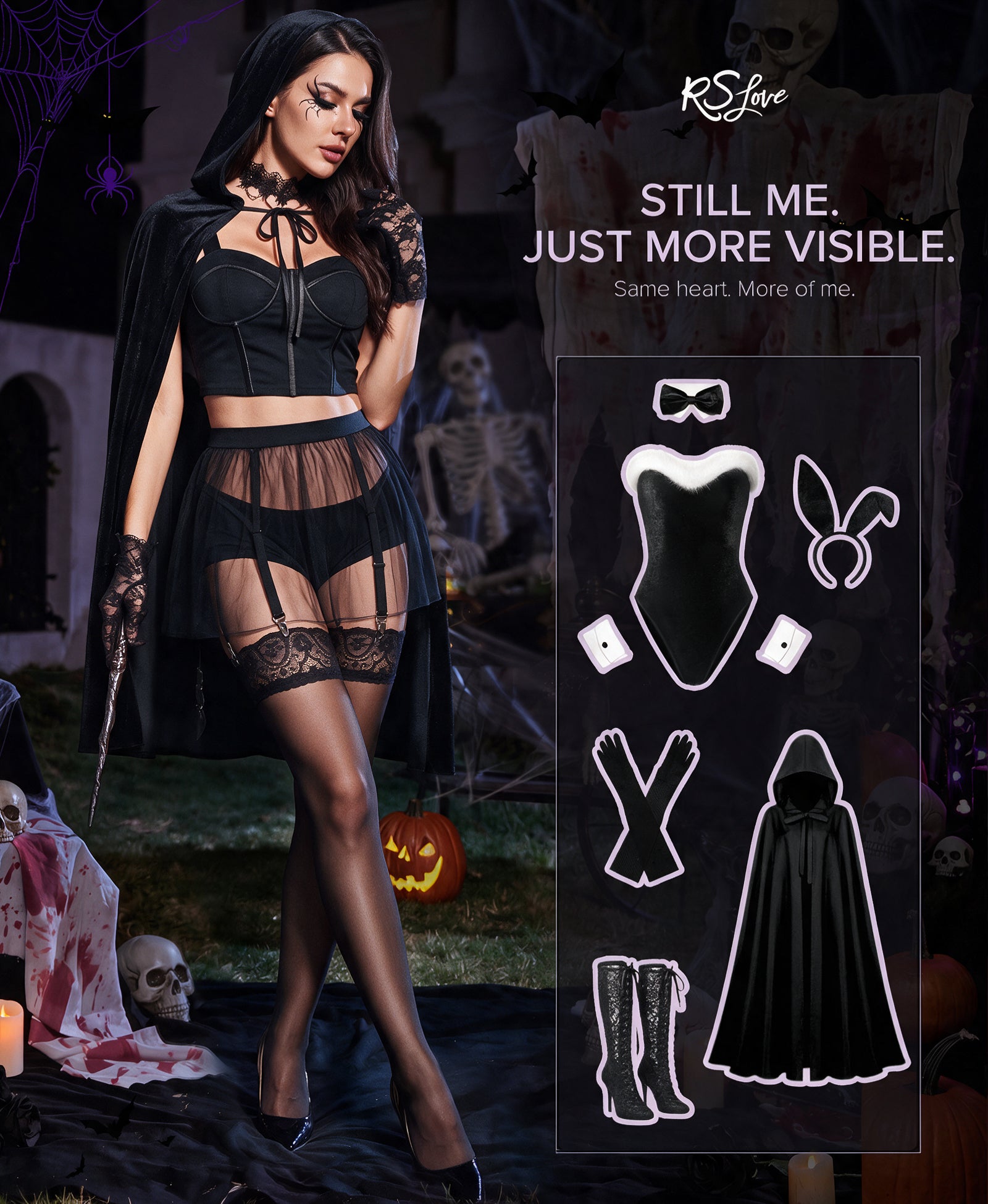 RSLOVE Thigh High calze autoreggenti nere taglia unica antiscivolo
