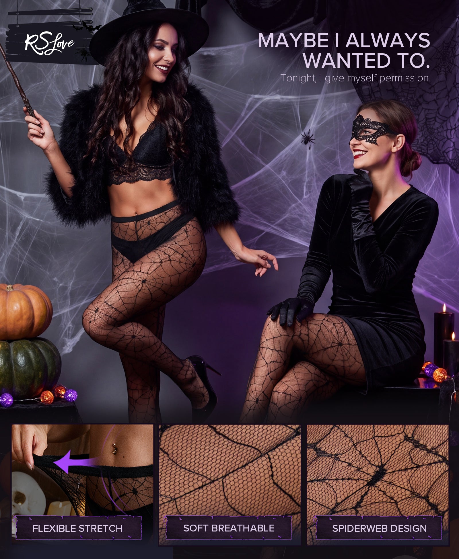 RSLOVE Patterned tights collant a rete ragnatela vita alta