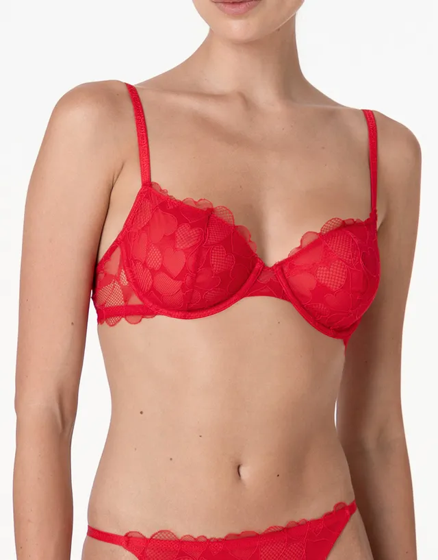 Lovable Garden Flowers Lace Romance Hearts Tulle reggiseno rosso con cuori