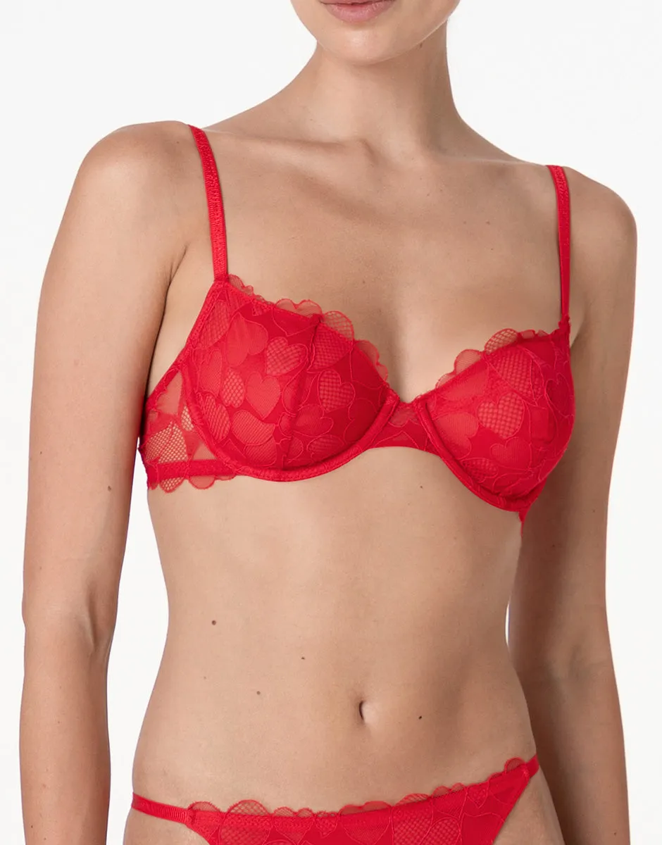 Lovable Garden Flowers Lace Romance Hearts Tulle reggiseno rosso con cuori