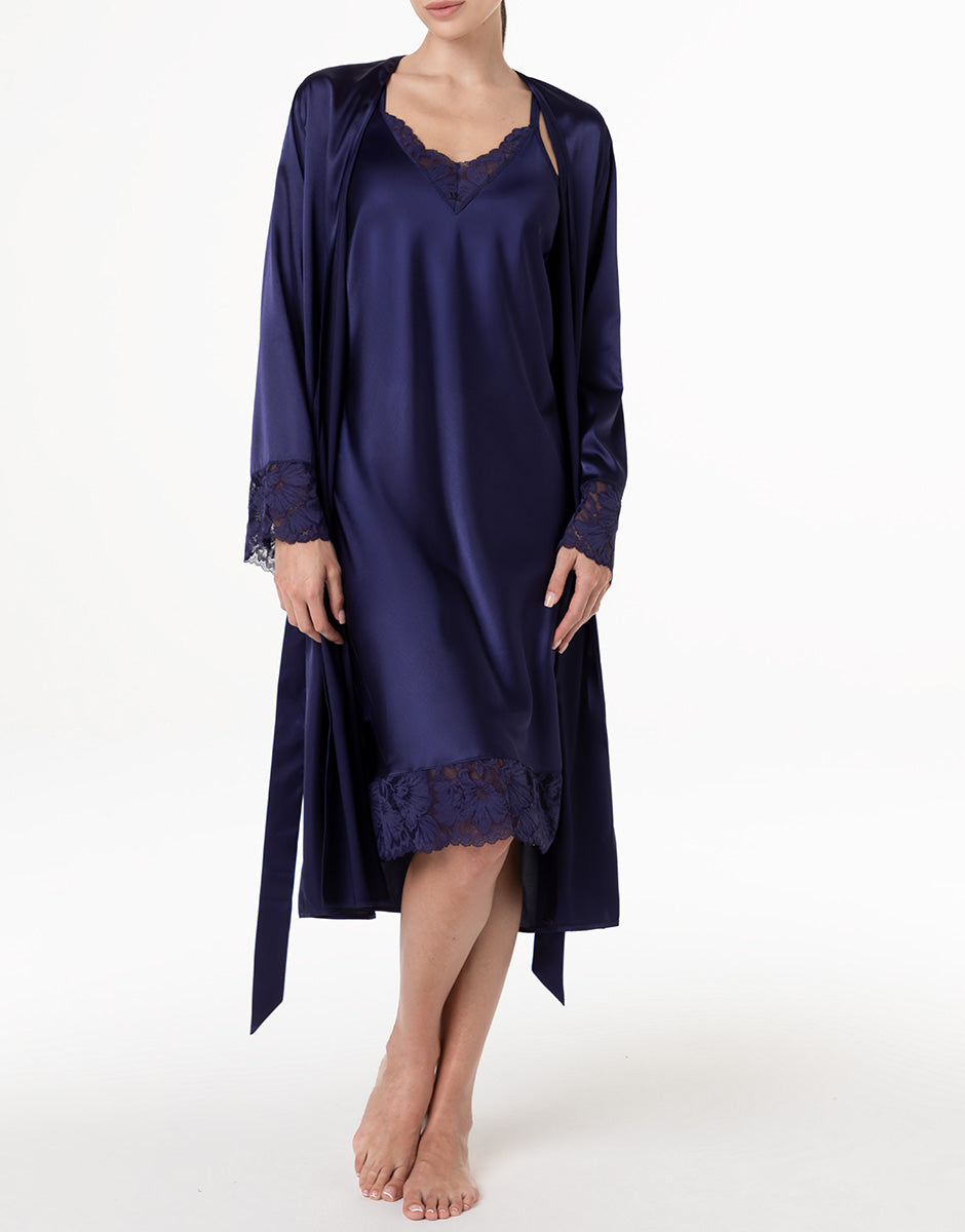 Lovable Basic Soul vestaglia in satin blu notte con pizzo