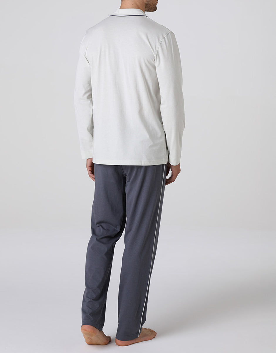 Lovable Basic Soul Pigiama Lungo Aperto in Jersey di Cotone grigio chiaro uomo