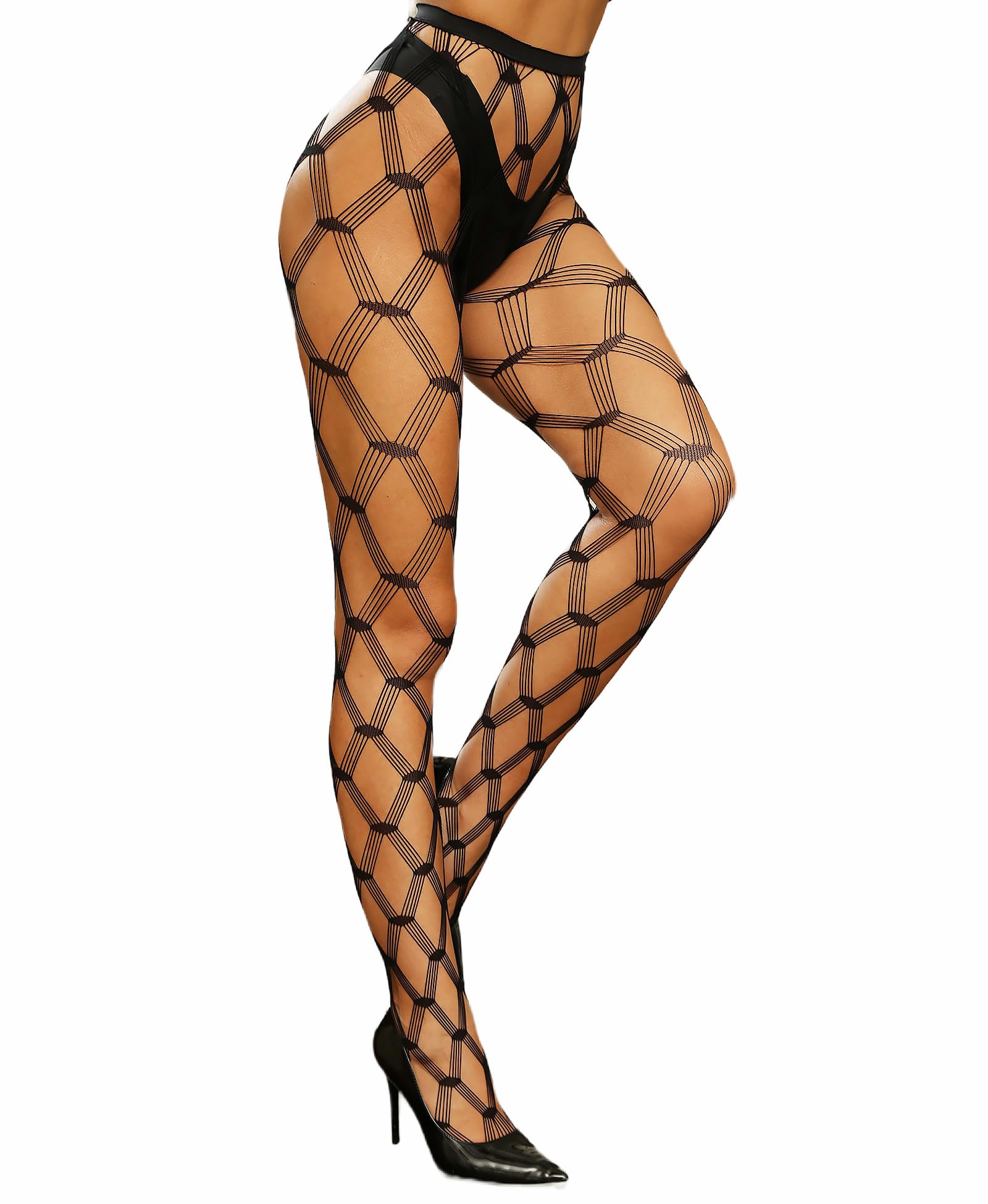 RSLOVE Patterned tights collant a rete a vita alta nero taglia unica