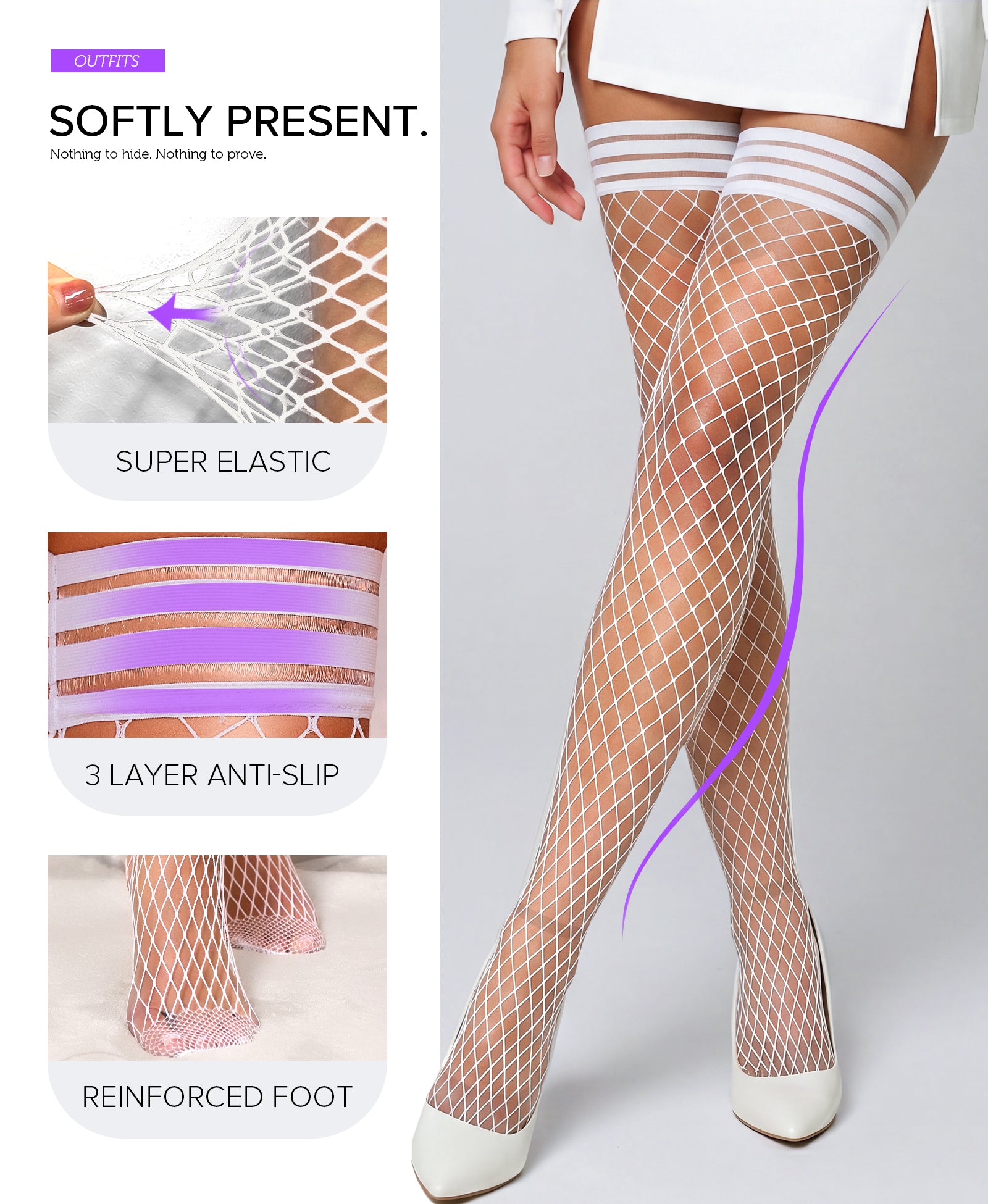 RSLOVE Thigh High Antiskid Silicone Stay-Up Fishnet Thigh Highs calze a rete nere