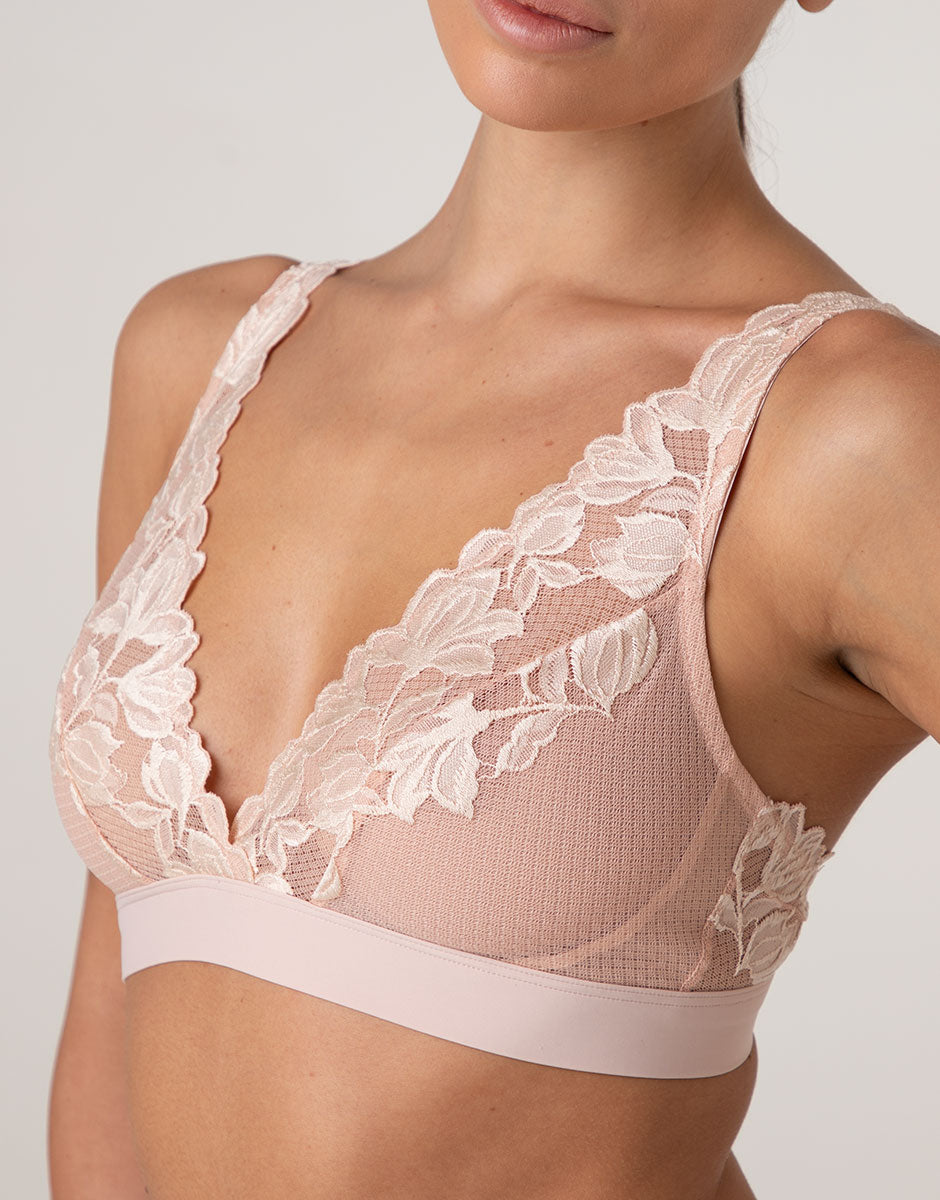 Lovable Garden Flowers Lace Elegant Muse reggiseno a vela avorio perlato e rosa