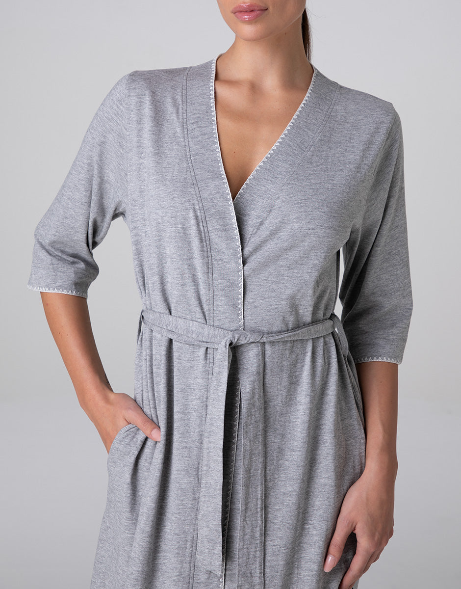 Lovable Basic Soul Kimono in jersey grigio melange manica 3/4