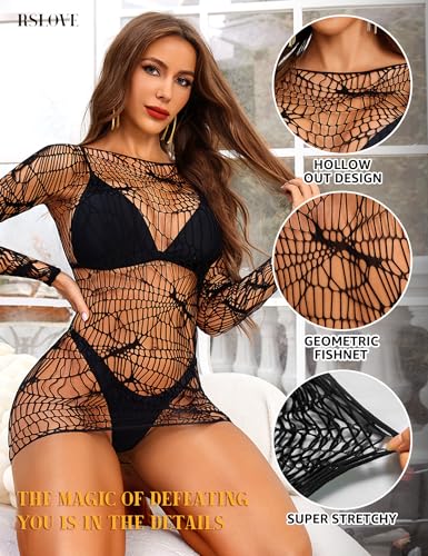 RSLOVE Babydoll Mesh Cut-Out Babydoll Chemise Dress nero taglia unica trasparente