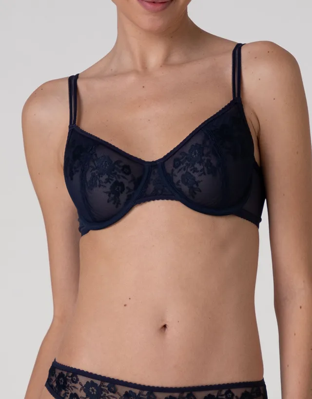 Lovable Garden Flowers Lace Elegant Embroidery reggiseno balconcino blu navy ricamato